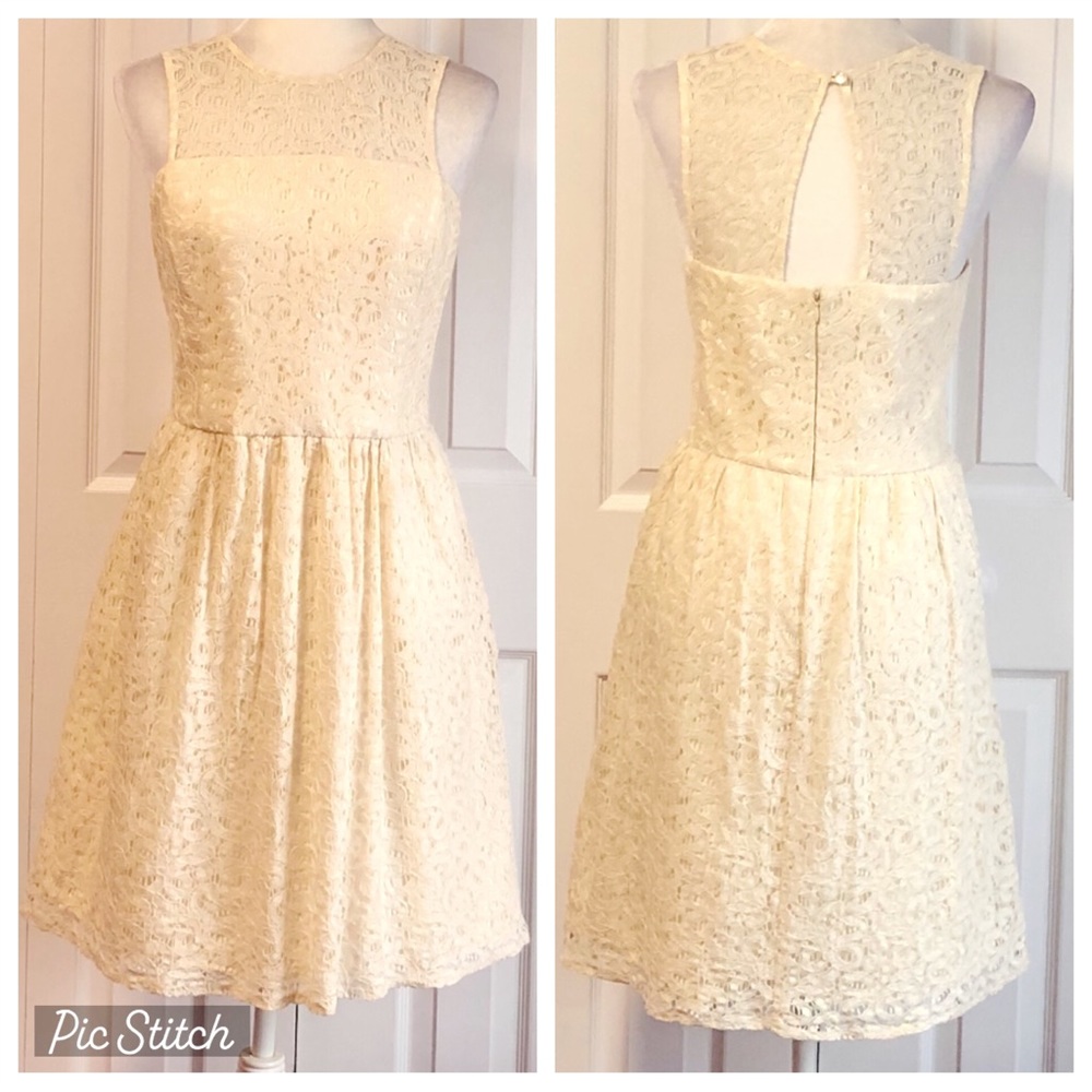 Gabby Skye Formal Cream Lace Sleeveless Fit & Flare Mini Dress 14
